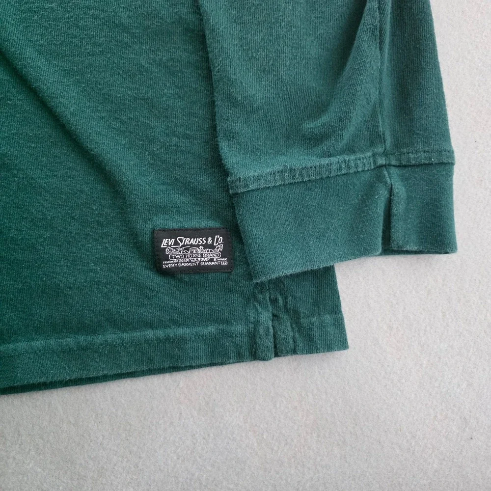 Levis Mens Relaxed Fit Rugby Shirt XL Cream Green Color Block Long Sleeve Polo